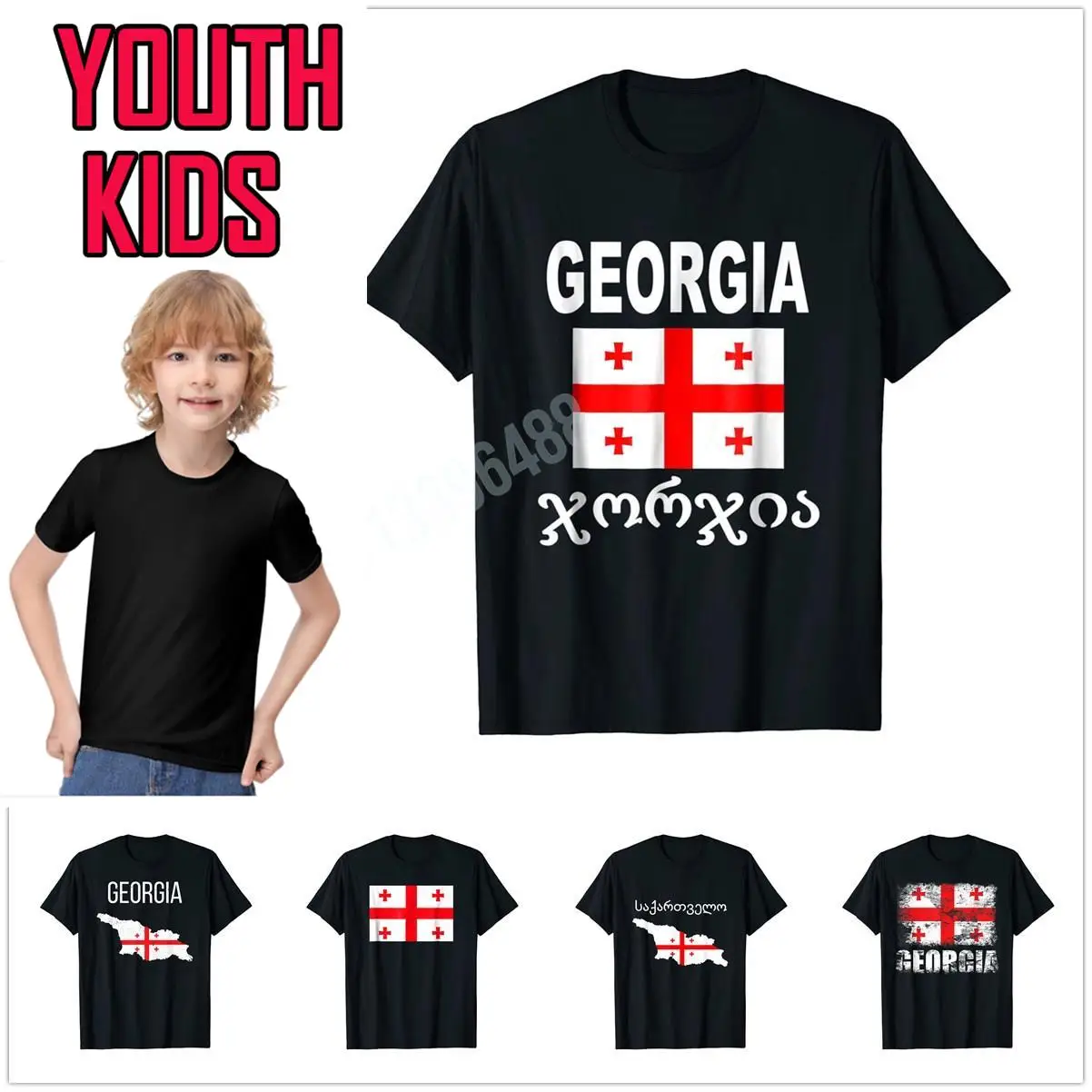

More Design Youth Kids Republic of Georgia Flag Cool Georgian T-Shirt For Children T Shirt Family Tops Cotton Boy Girl Tee