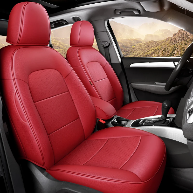 

Car Seat Covers Full Set For Audi Q5 2010 2011 2012 2013 2014 2015 2016 2017 2018 Artificial leather 5 Seats Set Cushion(Black )