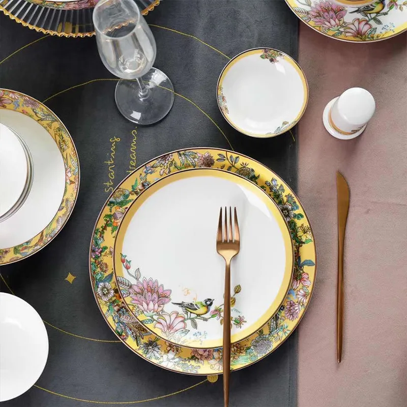 50 PIECES Tangshan bone china tableware set new Chinese dish rice bowl Creative Holiday Gift