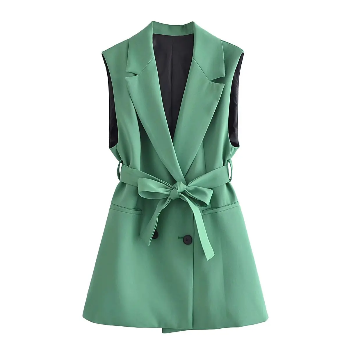 

SuperAen 2022 Summer New Solid Double Row Button Notched Office Lady Vest Women