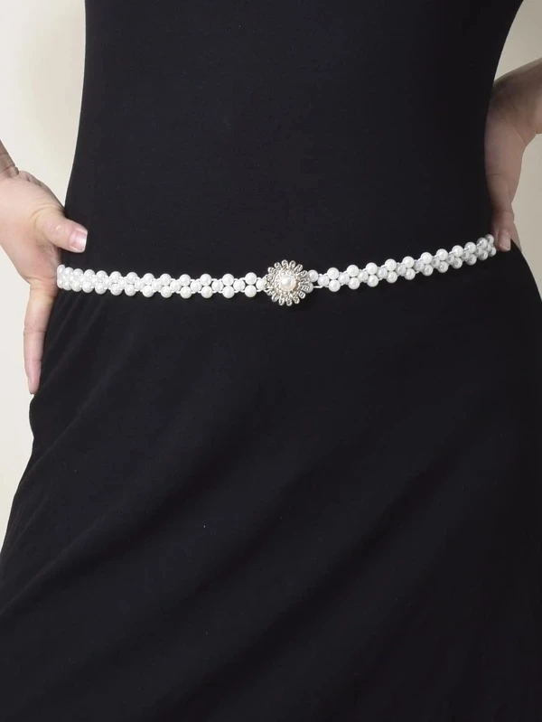 

New Female Pearl Elastic Elastic Thin Belt Sweet Fashion Rhinestone Inlaid Waist Chain