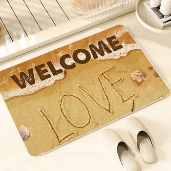 BlessLiving Welcome Love Beach Entrance Doormat Shell Conch Area Rug Ocean Sea Turtles Polyester Small Carpet Anti-Slip Mats 2