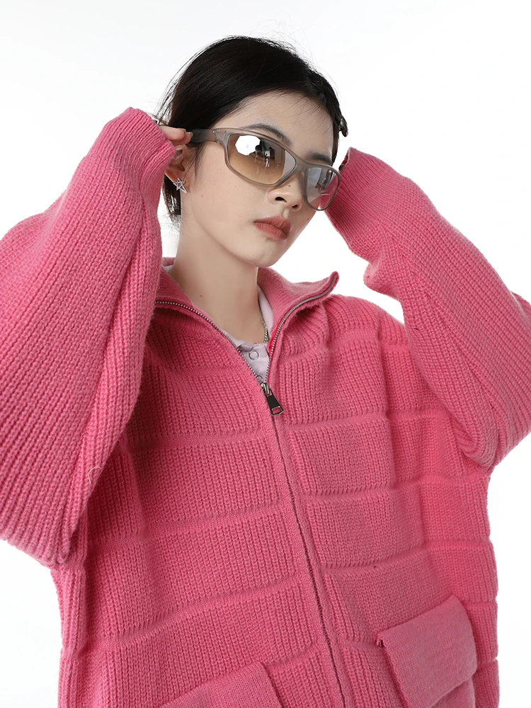 

Осенне-зимние вязаные свитера с длинным рукавом, куртка с воротником-стойкой, Базовая Трикотажная одежда, короткие пальто, женская модная куртка оверсайз