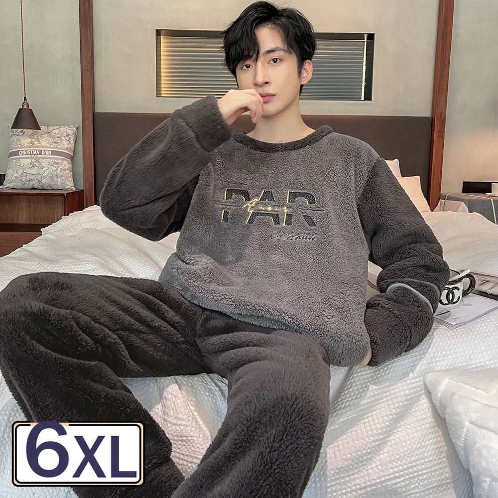 

Оптовая продажа, зимние пижамы 6XL, Мужской комплект, пуловер оверсайз, одежда для сна, фланелевые пижамы, Теплая мужская Коралловая Толстая ф...