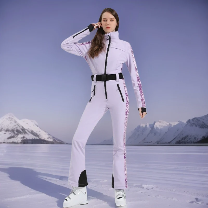 Женский зимний лыжный костюм 2025 года ветрозащитный комбинезон из полиэстера с