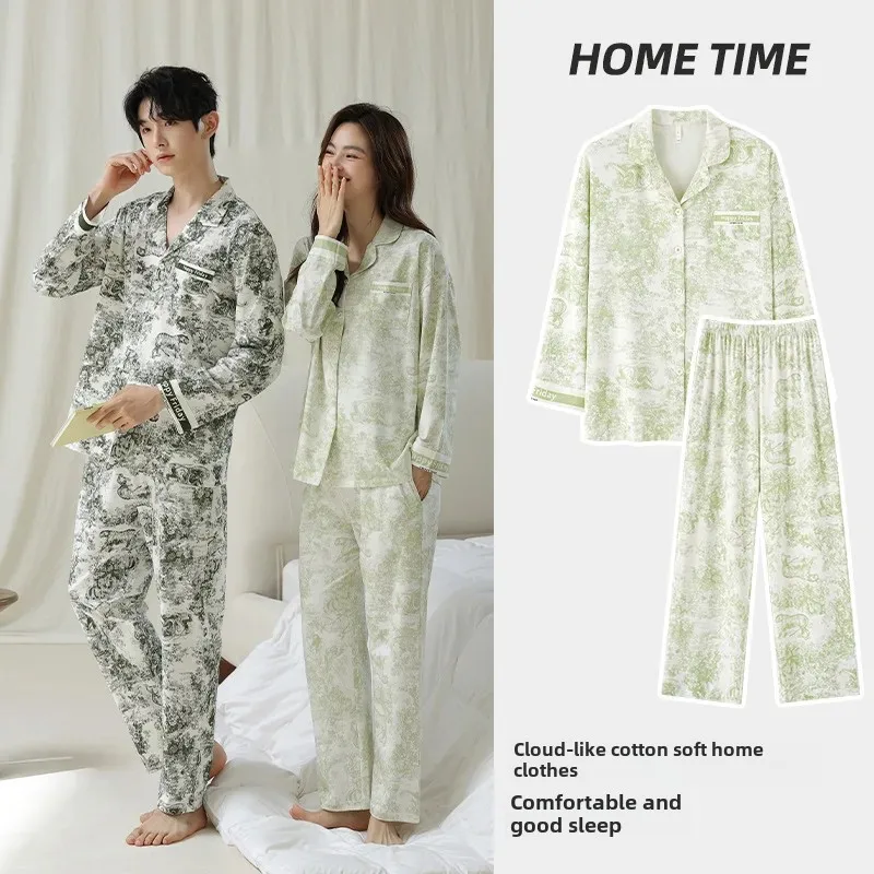Antibacterial Xinjiang Cotton Long Sleeve Pajamas High-End Feel Couple Sleepwear Home Clothes For Men And Women In Winter
