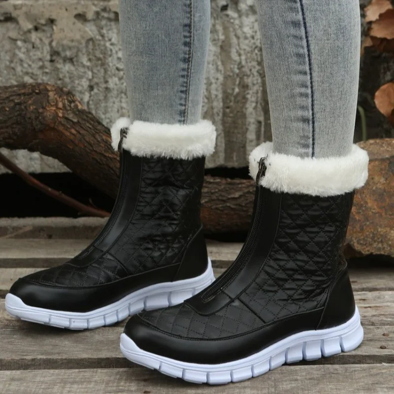 Women's Snow Boots 2023 Winter New Warm Plush Ankle Boots Front Zipper Non-slip Cotton Shoes Outdoor Light Casual Botas De Mujer