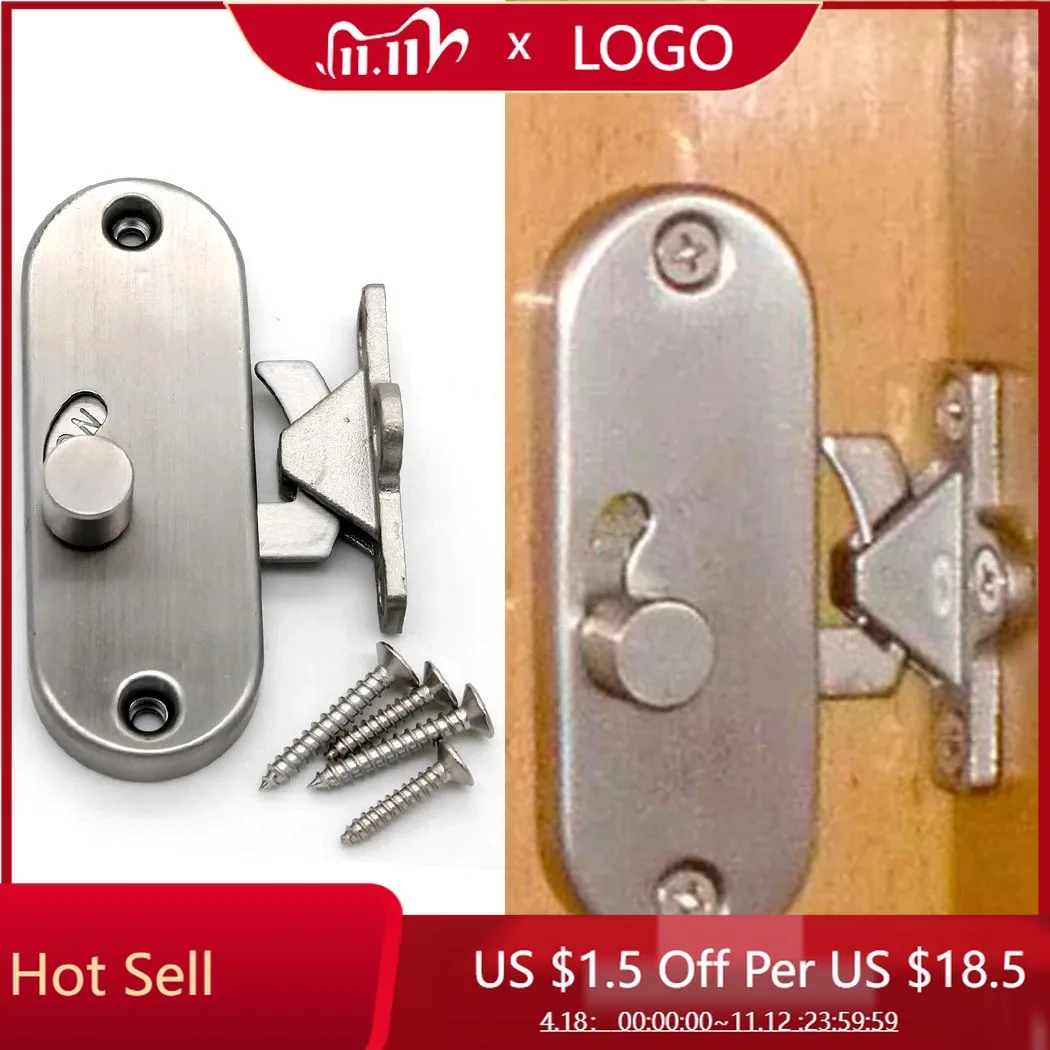 Sliding Door Lock 90 Degree Moving Door Right Angle Buckle Privacy Lock Stainless Steel Lock With Screw Home Hardware