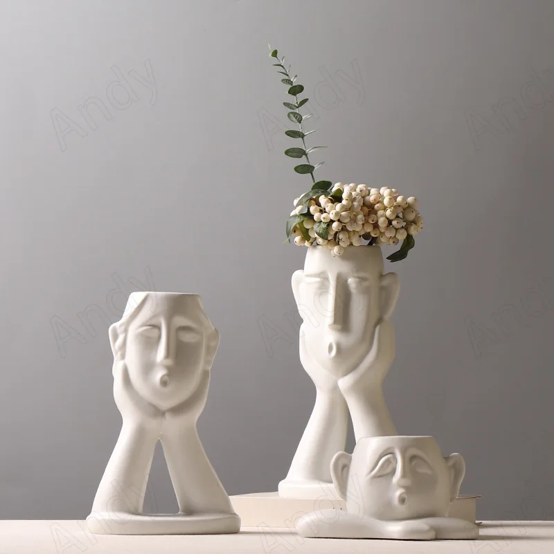 

European Ceramic Vase Modern Art Decor TV Cabinet Ornaments Face Abstraction Living Room Desktop Flower Vases Home Decoration