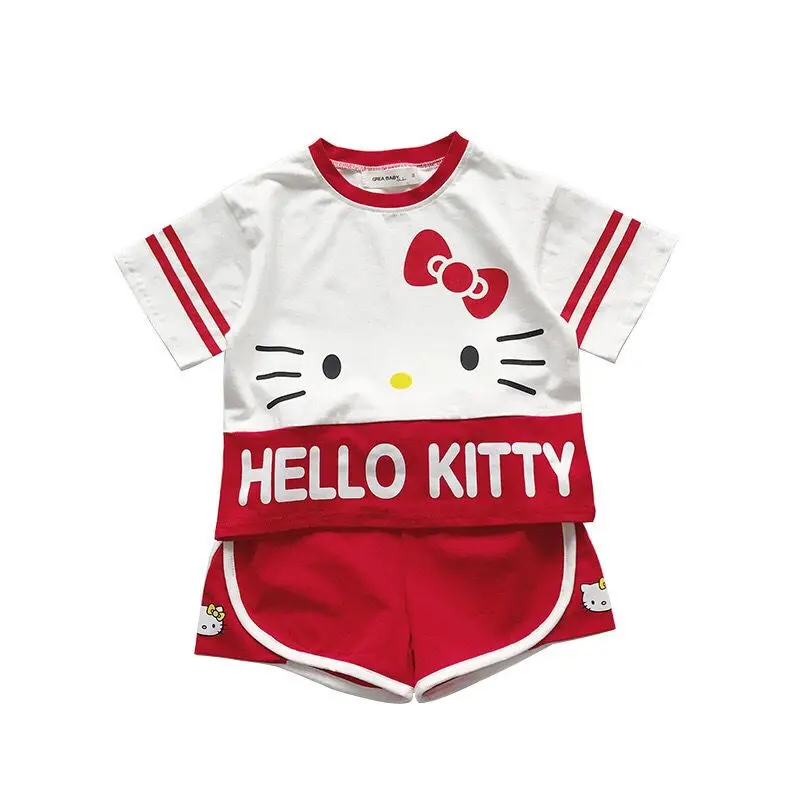 

Рубашка с короткими рукавами Hello Kitty Женская, Короткий Спортивный Повседневный Свободный Топ из чистого хлопка с аниме принтом девушки, в Корейском стиле, лето