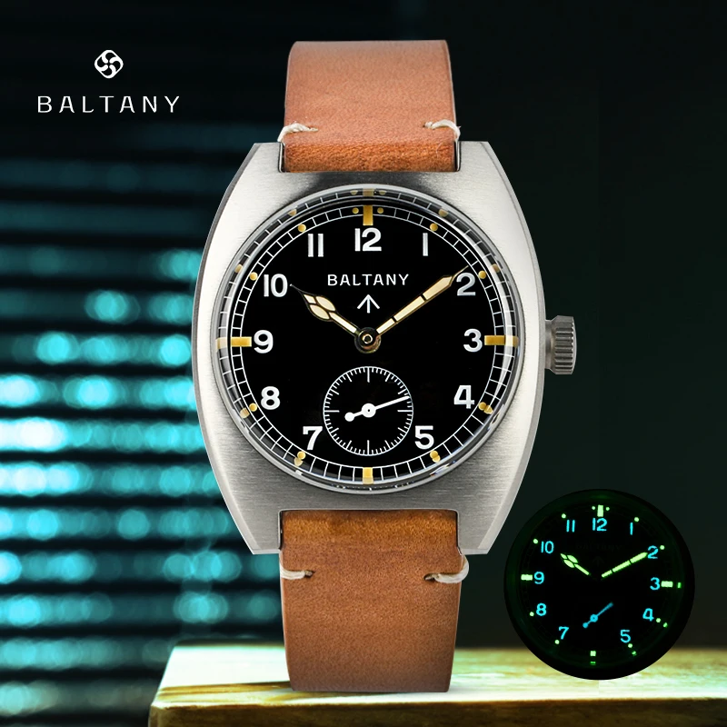 Механические часы Baltany Tonneau для мужчин циферблат 36 мм Sea Gull ST17 Move мужские с