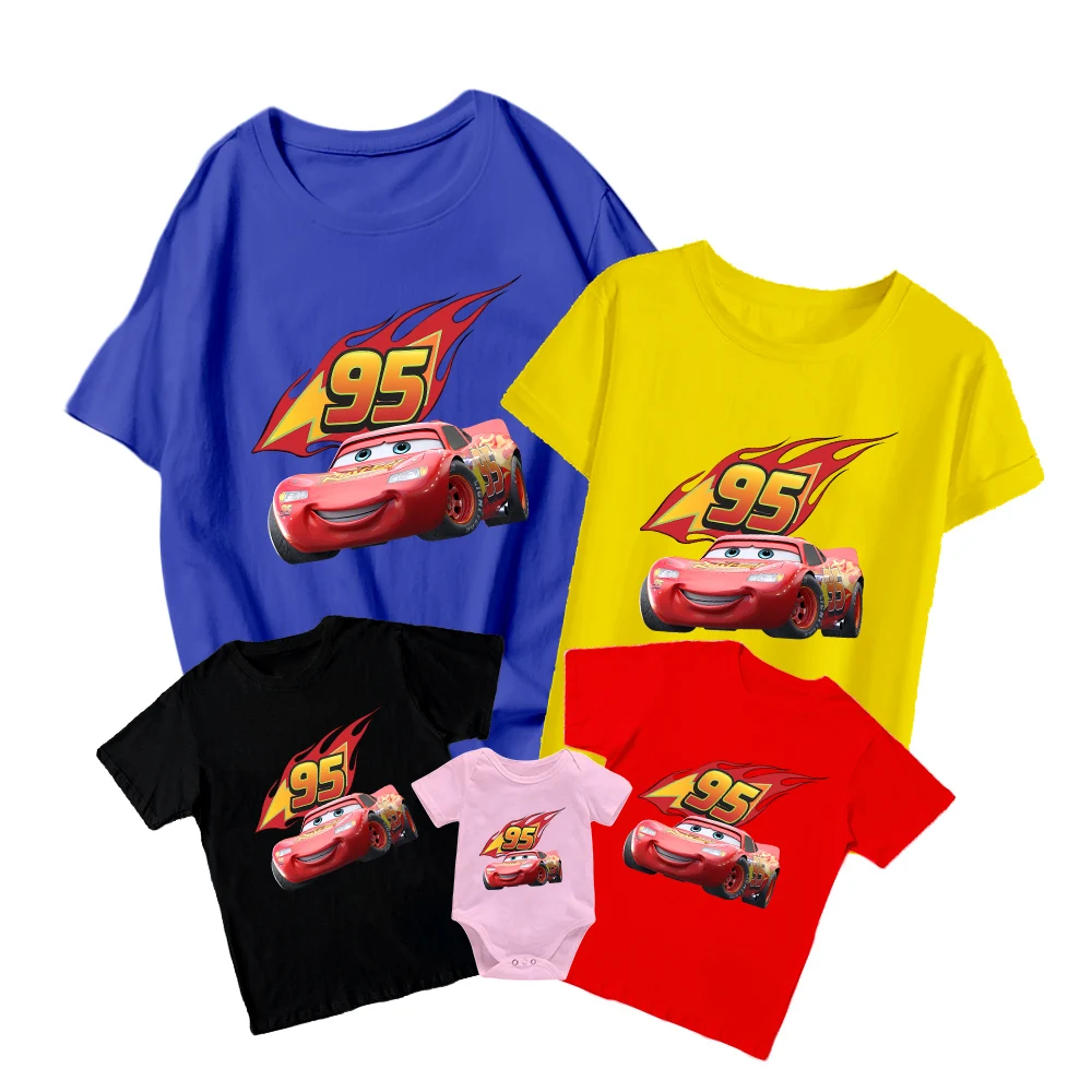Camisetas de Disney Lightning McQueen Street Punk Cars para niños, ropa de manga corta para bebé, pelele para bebé, Tops a juego para adultos y Unisex