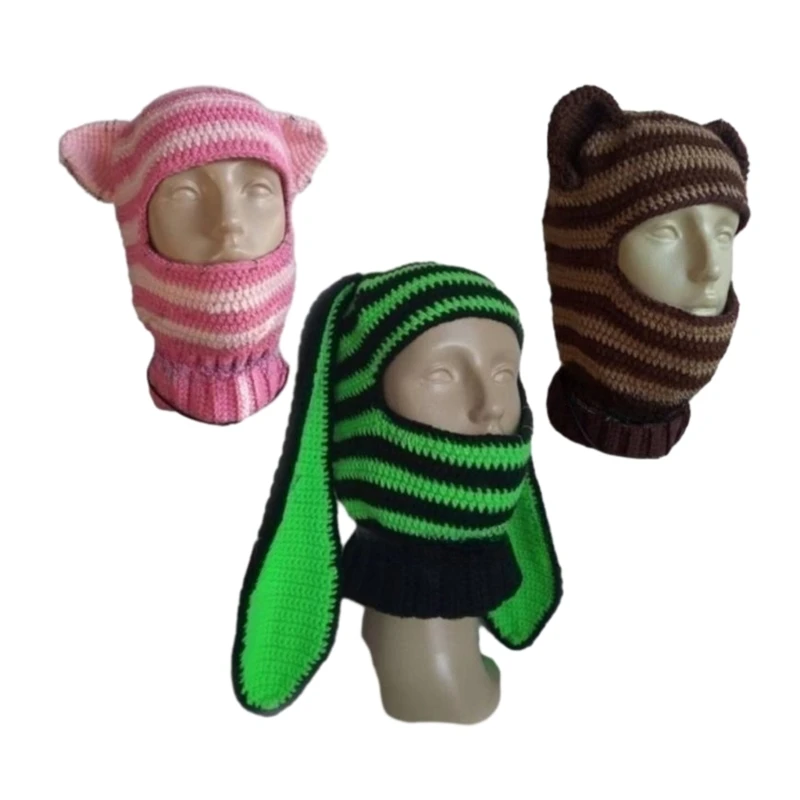 

634C Balaclava Neck Protect Hat Rabbit/Bear Ear Windproof Hat for Adult Winter