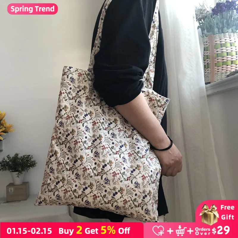 

Thin Cotton Cloth Women Shoulder Bag Retro Floral Ladies Small Purse Handbags Vintage Design Female Casual Tote Shopping Bags