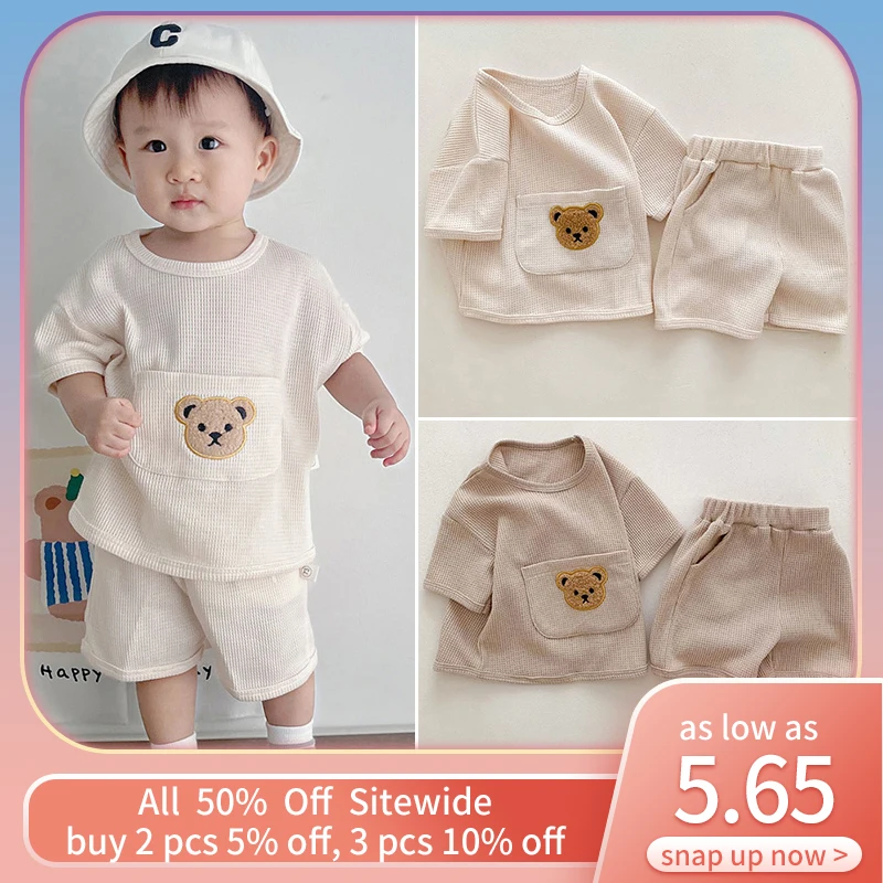 

Cute Bear Waffler Baby Short Sleeve T shirt Tops Shorts Two Pieces Set Toddler Girl Boy Summer Clothes Infant Casual Outfit 1-3Y
