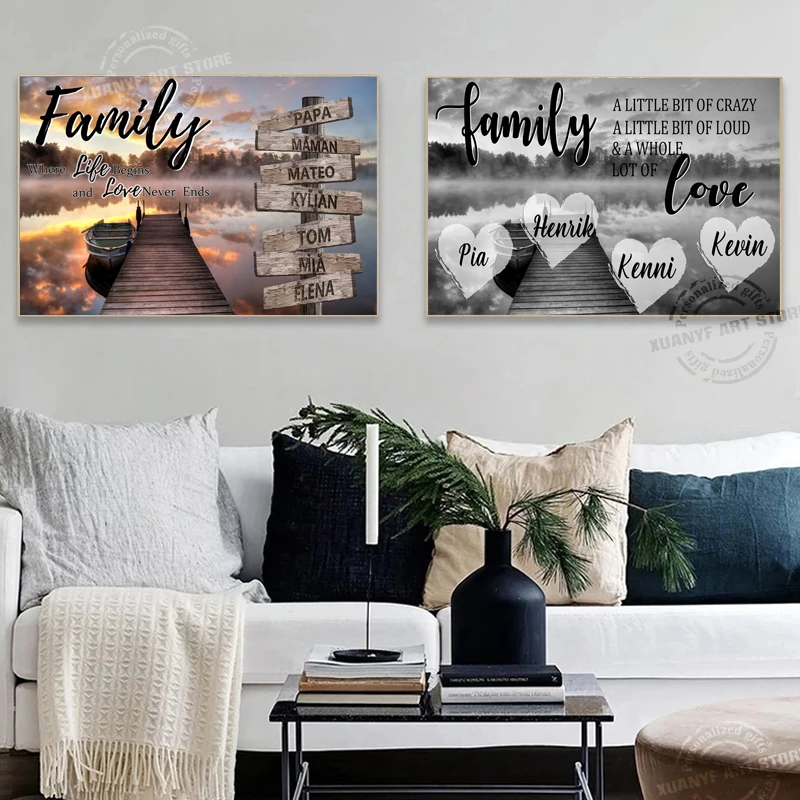 Персонализированный холст с изображением Озерного дома семейное имя красивой