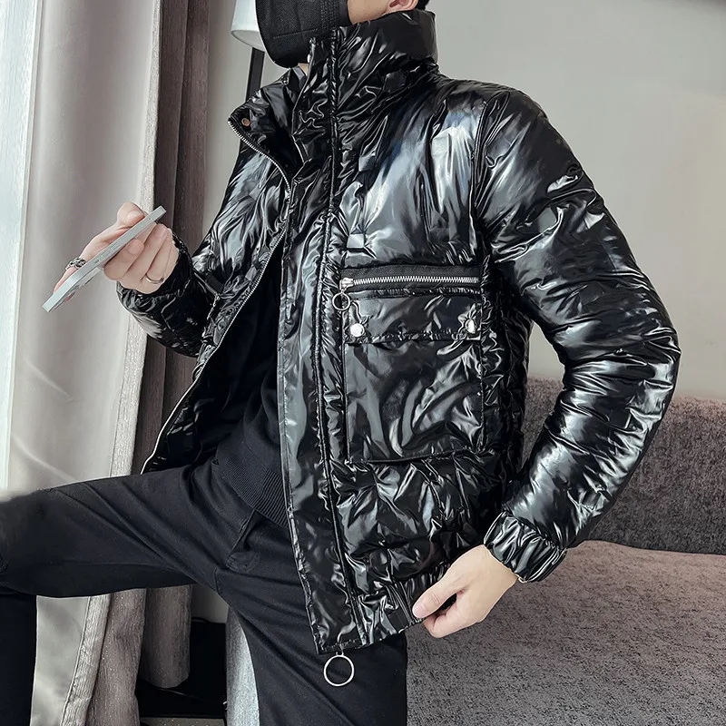 Bright Face Illusion Men's Parka Autumn Winter Thick Warm Stand Collar Jackets Streetwear Slim Casual Short Parkas Overcoat 2022