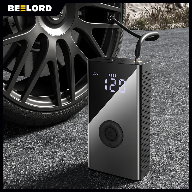 BEELORD Car Air Compressor Portable Electric Tyre Inflator Pump with LED Light for Motorcycle Bicycle Smart Digital Tire Pump