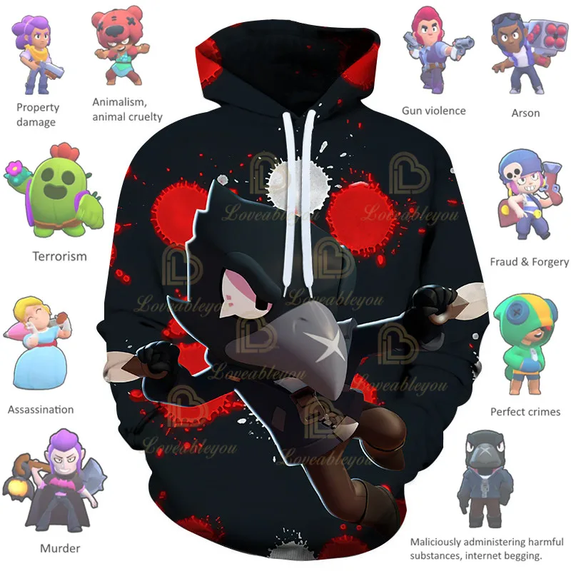 

Browlingss Wanted Default Crow Boys Girls 3D Hoodie Sweatshirt Stars, Kids Shoot Game Cute Cartoon Clothing Birthday Gift
