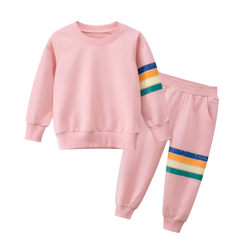 

2Pcs Kids Autumn Clothes Sets Color Stripe Printed Girls Sweatshirt and Pants Casual Style Clothing Suits