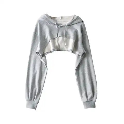 Women Black Short Hoodies Sweatshirts Women's Navel Pullover Blouse Long-sleeved Loose Top Spring Autumn Girls Tops
