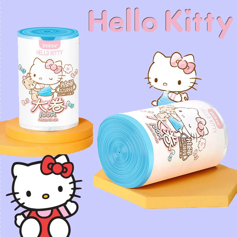 

200Pcs Sanrio Hellokitty Trash Bags Cartoon Creative Kitty Disposable Portable Thickened Drawstring Storage Garbage Plastic Bags
