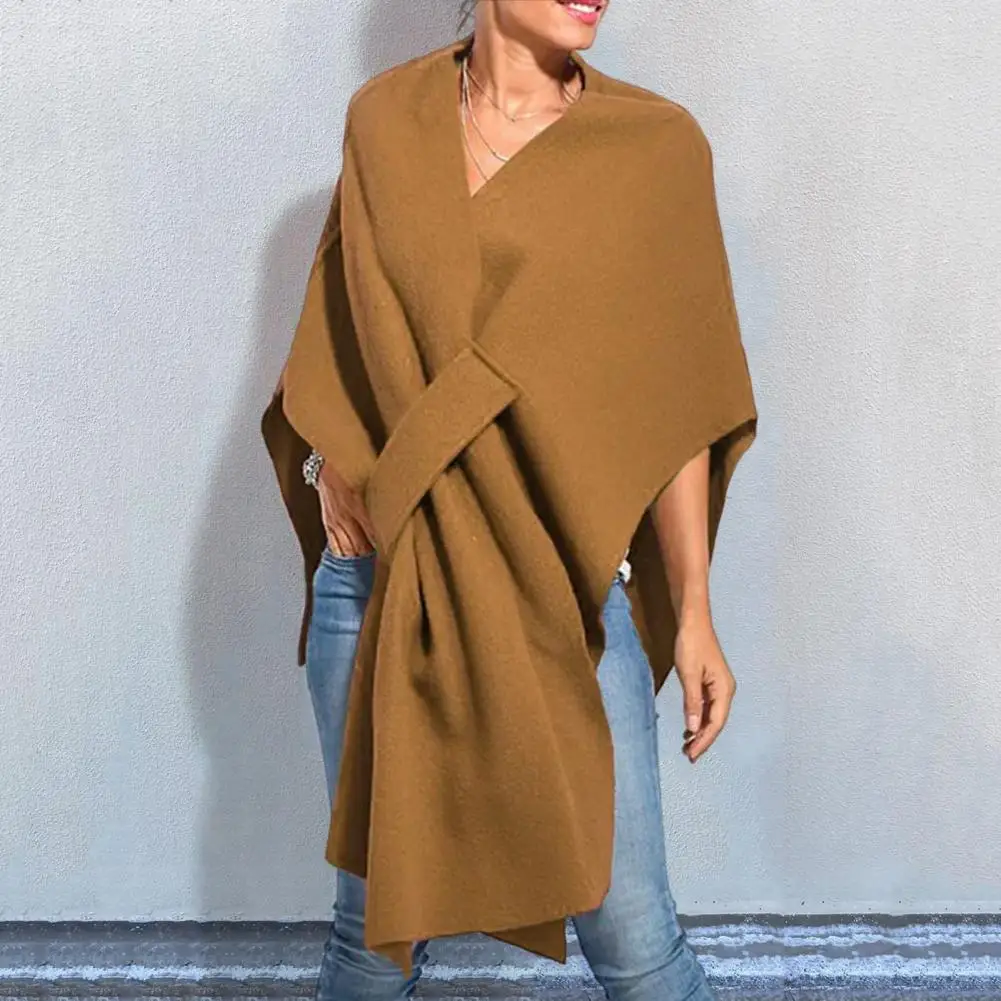 

Chic Women Winter Shawl Knitted Three Quarter Sleeves Shawl Coat Loose Oversized Women Cloak Coat for Dating