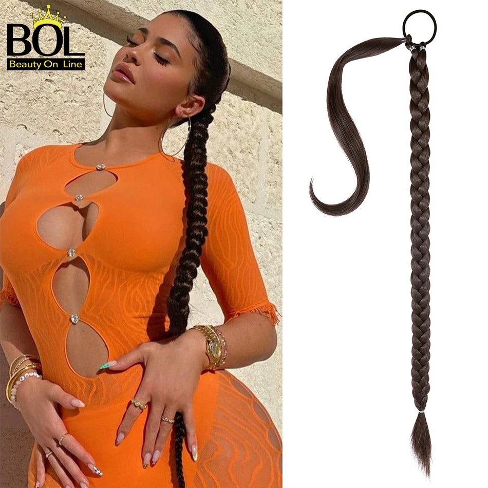 

BOL Synthetic Braided Ponytail Extensions Long Natural Black Hairpiece with Hair Tie for Women High Temperature Fiber