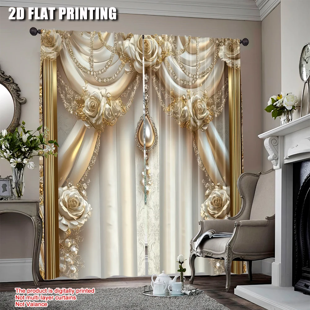 

Элегантные золотые цветочные шторы из полиэстера