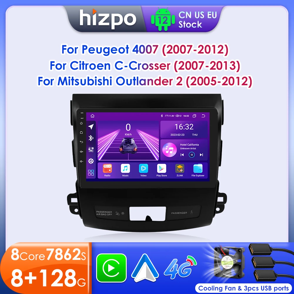 Hizpo 2 Din Android 12 для Mitsubishi Outlander 2006-2011 Peugeot 4007 Citroen C-Crosser автомобильное радио