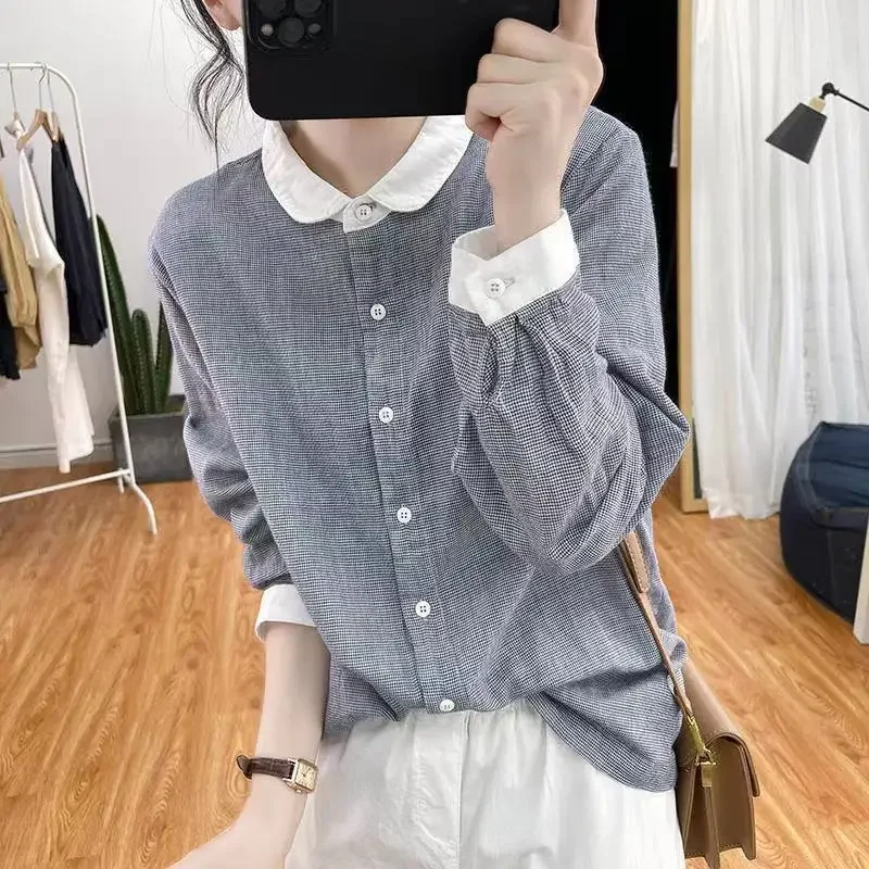 Женская рубашка свободного кроя для похудения с цветными блоками весна 2024 новый