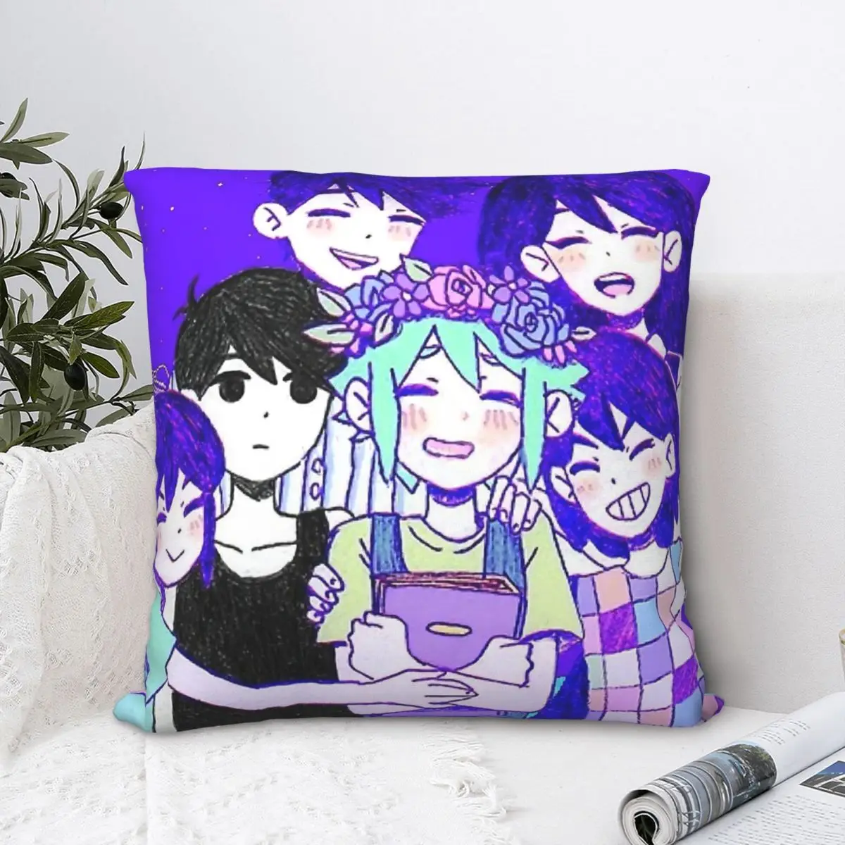 

Friends Throw Pillow Case Omori Aubrey Game Backpack Coussin Case DIY Printed Soft For Chair Decor