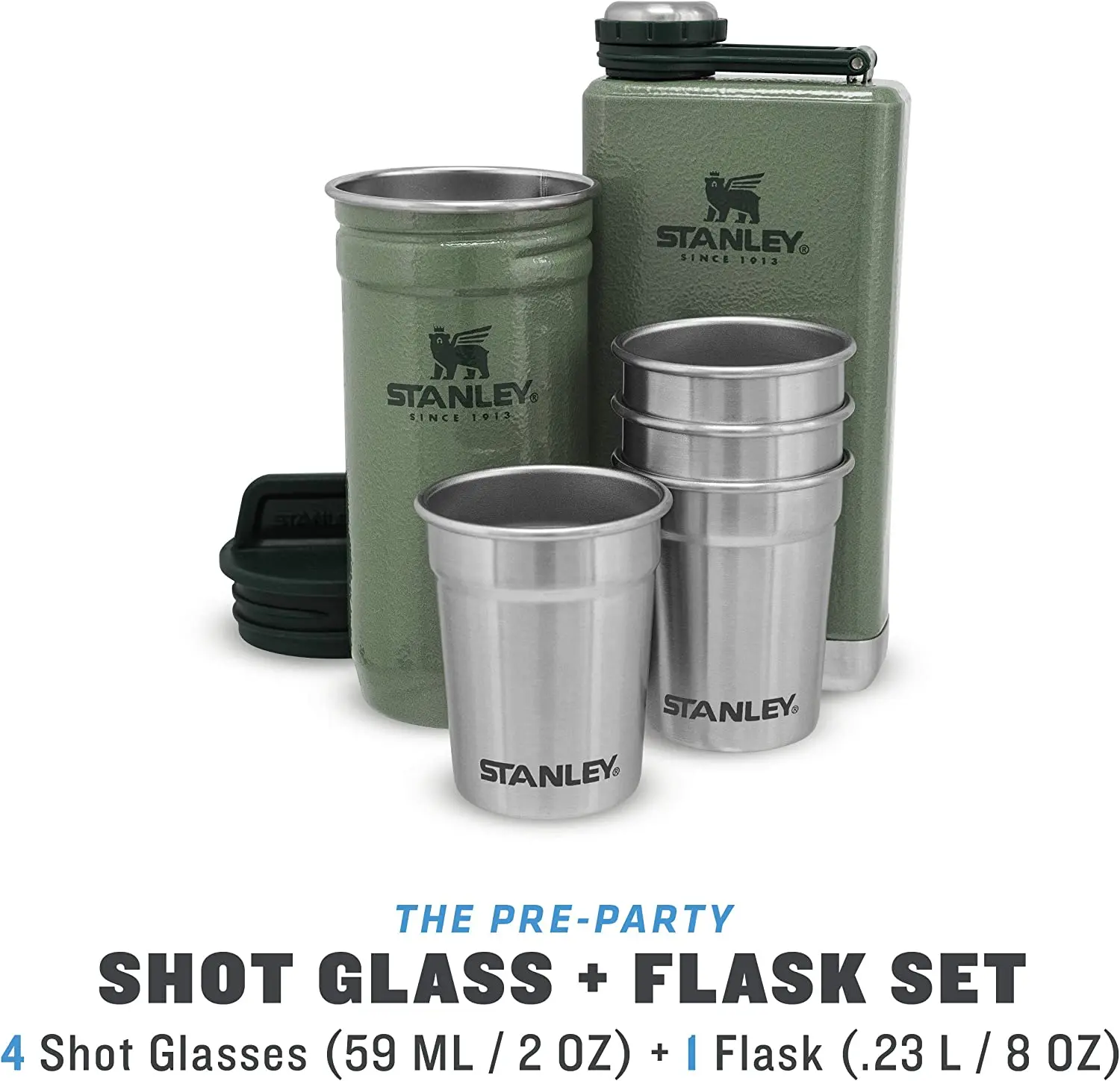 

Stanley Adventure Collection Shot Glass + Jug Set Green – BPA Free Stainless Steel Jug Gift Set – Dishwasher Safe Free Shipping