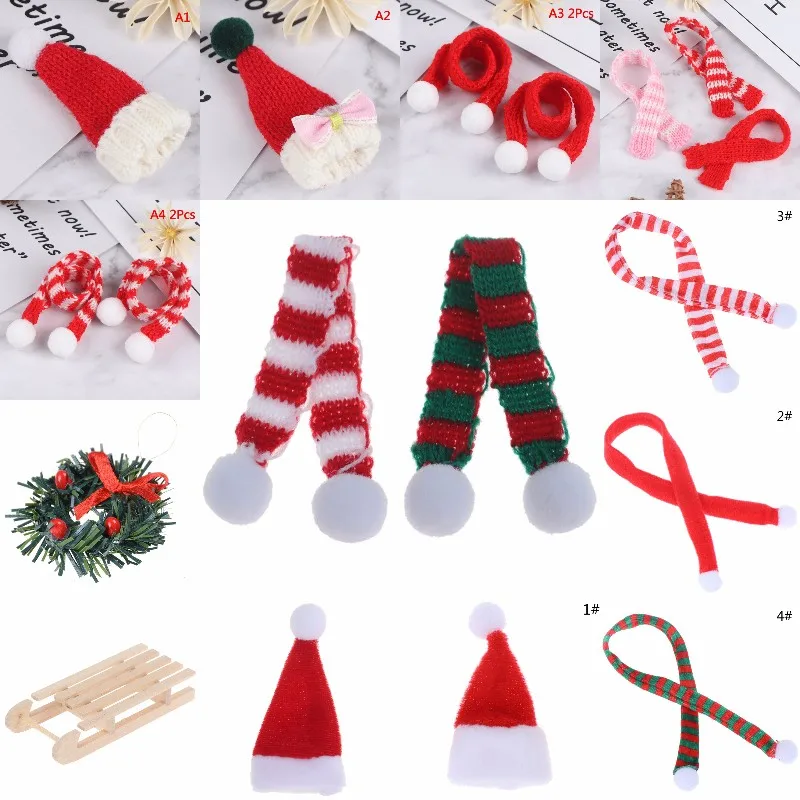 

Christmas Hat + Scarf Dollhouse Accessories Decor Doll Lovely Hat Dollhouse Miniature Best Xmas Gift For Baby Kids Girls