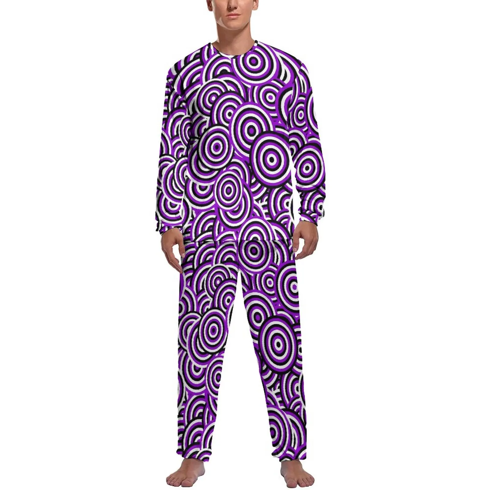 

Purple Swirls Pajamas Spring Two Piece Abstract Print Retro Pajama Sets Men Long Sleeve Sleep Design Nightwear