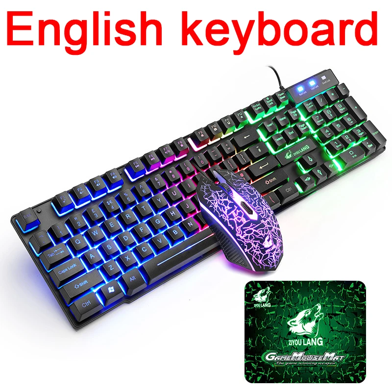 Sets Russian Keyboard+Mouse+Mousepad English Keyboard Wired RGB Backlight Gamer Mice For Computer Mause PC Gamer Gaming Mouse images - 6