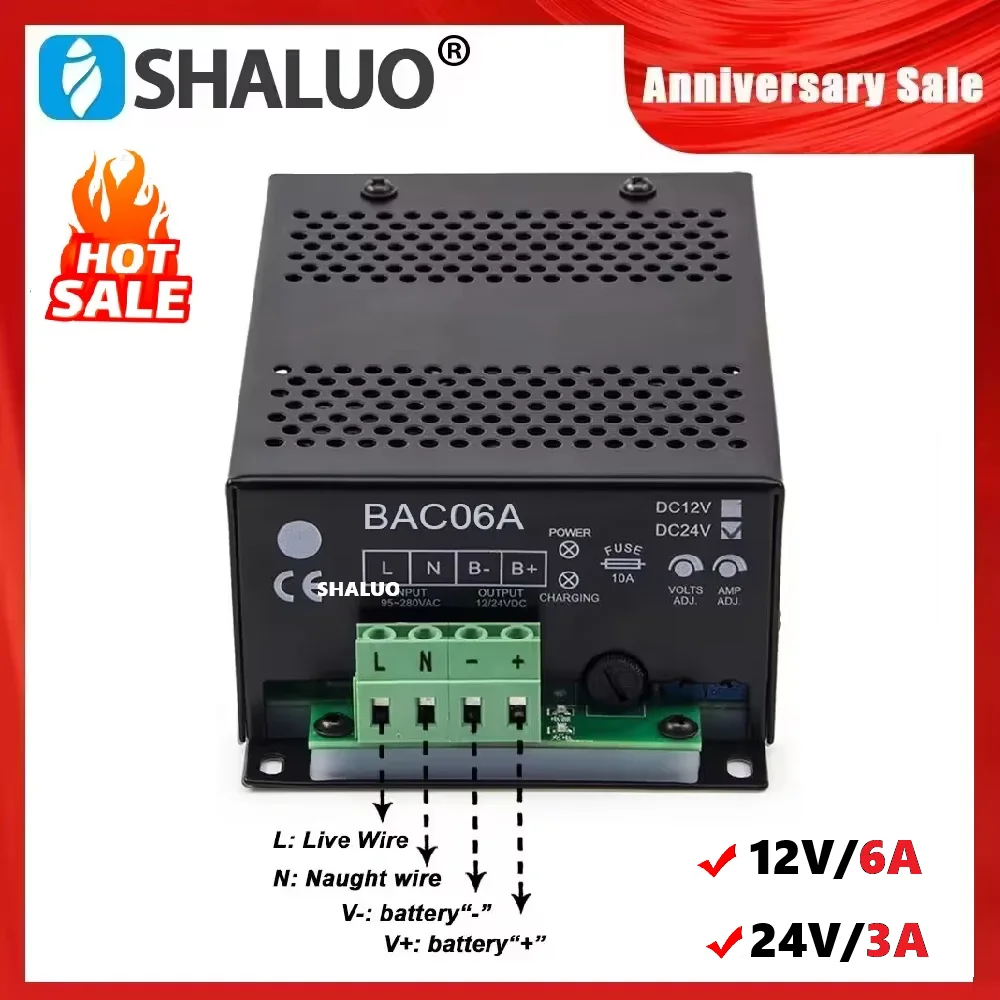 

Автоматический зарядный модуль BAC06A SHALUO 12В 6А 24В 3А