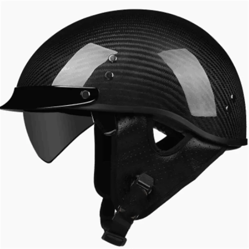Really Carbon Fiber Vintage Garman Style Half Motorcycle Biker Cruiser Scooter Touring Helmet M L Xl Xxl Gloss Black Or Matte