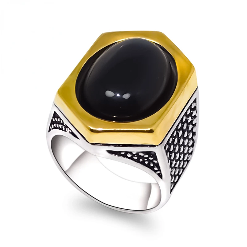 

Megin D Stainless Steel Titanium Black Retro Stone Tiger Eyes Luxury Hip Hop Rings for Men Women Couple Friends Gift Jewelry Ane
