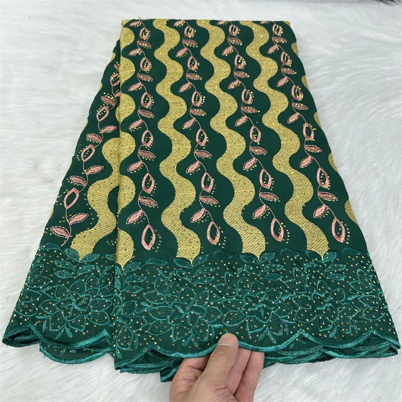 

5 yard Swiss voile lace fabric heavy beaded embroidery African High Qualit 100% cotton With diamonds popular Dubai style HL10292