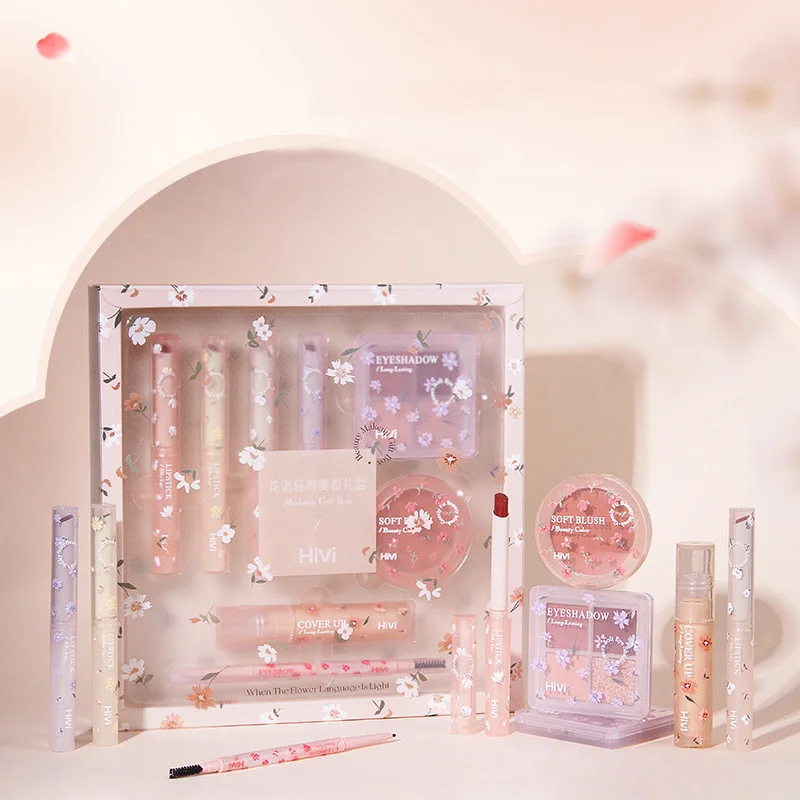 Set Lip Glaze Flower Jelly Mirror Waterproof Lipstick   Transparent Blush Eye Shadow Korea Makeup