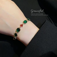 ladies bracelet gold plated diamond encrusted emerald bracelet korea ins niche bracelet mori luxury jewelry