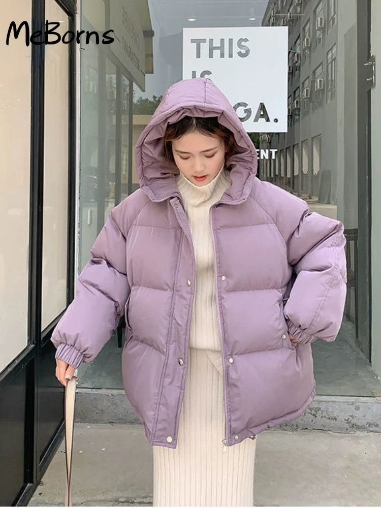

New 2022 Women Short Jacket Winter Thick Hooded Cotton Padded Coats Female Korean Loose Puffer Parkas Ladies Oversize Outwear