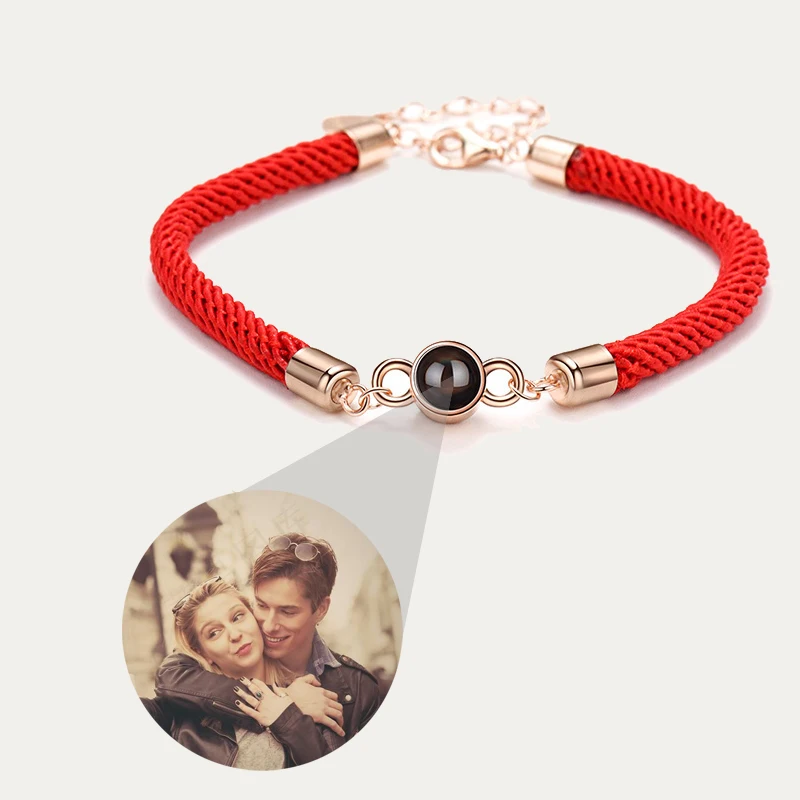 S925 Custom Photo Projection Bracelet For Women Girlfriend 2023 Valentine Day Gifts Luxury Trendy Romantic Braided Rope Jewelry