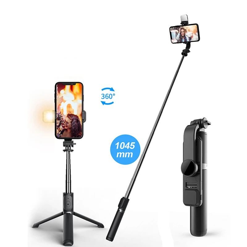 Купи Wireless bluetooth selfie stick foldable mini tripod with fill light shutter remote control For Huawei IOS Android за 413 рублей в магазине AliExpress