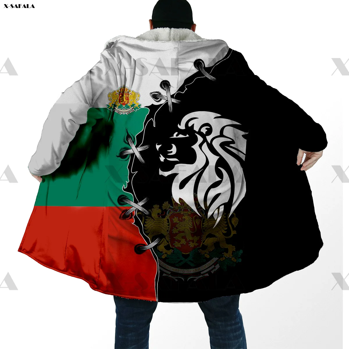 

BULGARIA Country Flag Skull Eagle Printed Hoodie Long Duffle Topcoat Hooded Blanket Cloak Thick Jacket Cotton Pullovers Overcoat