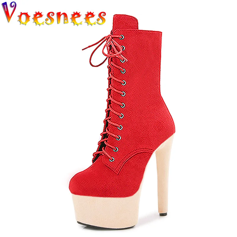 

Multicolor Custom Nightclub Pole Dance Shoes Round Toe Suede Stripper Short Boot 15CM High Heel Women Platform Catwalk Show Shoe