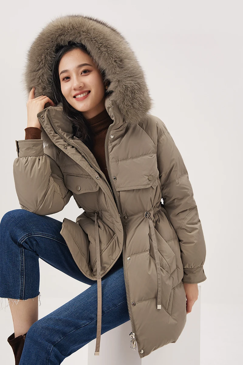 New Abrigos Mujer Invierno 2022  90%  White Duck Down  Long  Winter Jacket Women  High Street Fox Fur Collar and Hat Detachable