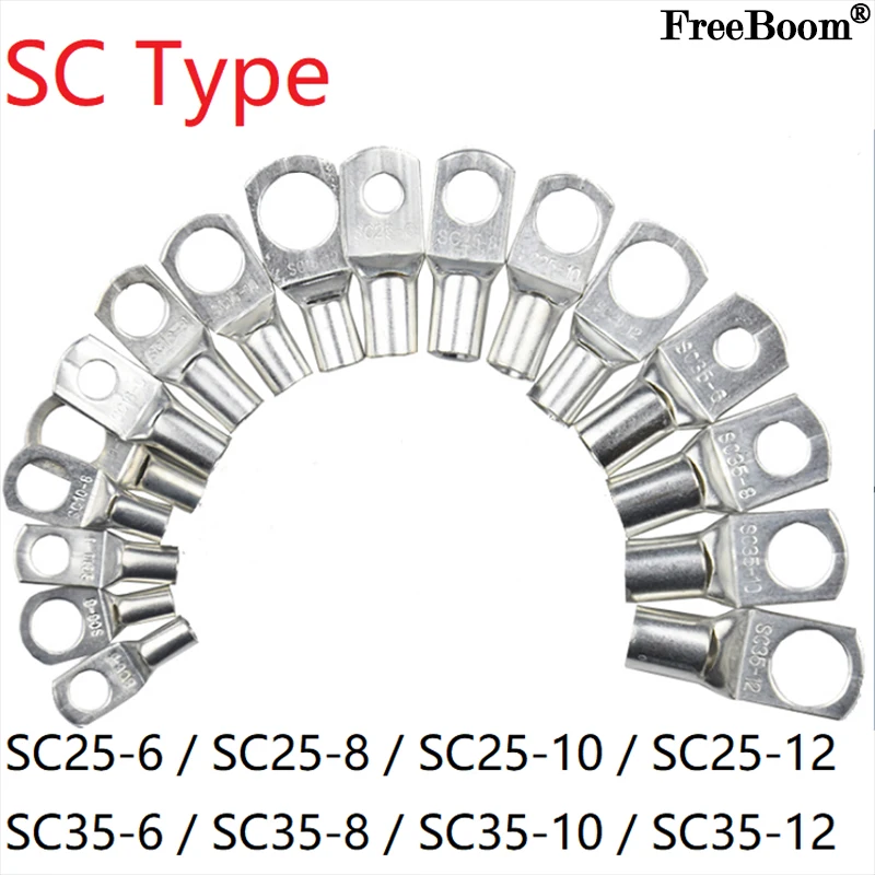 

5pc SC Type Wire Nose Terminal SC25 SC35 Bare Copper Battery Block Lugs Hole ID 6mm 8mm 10mm 12mm Crimp DTGA Cable End Connector
