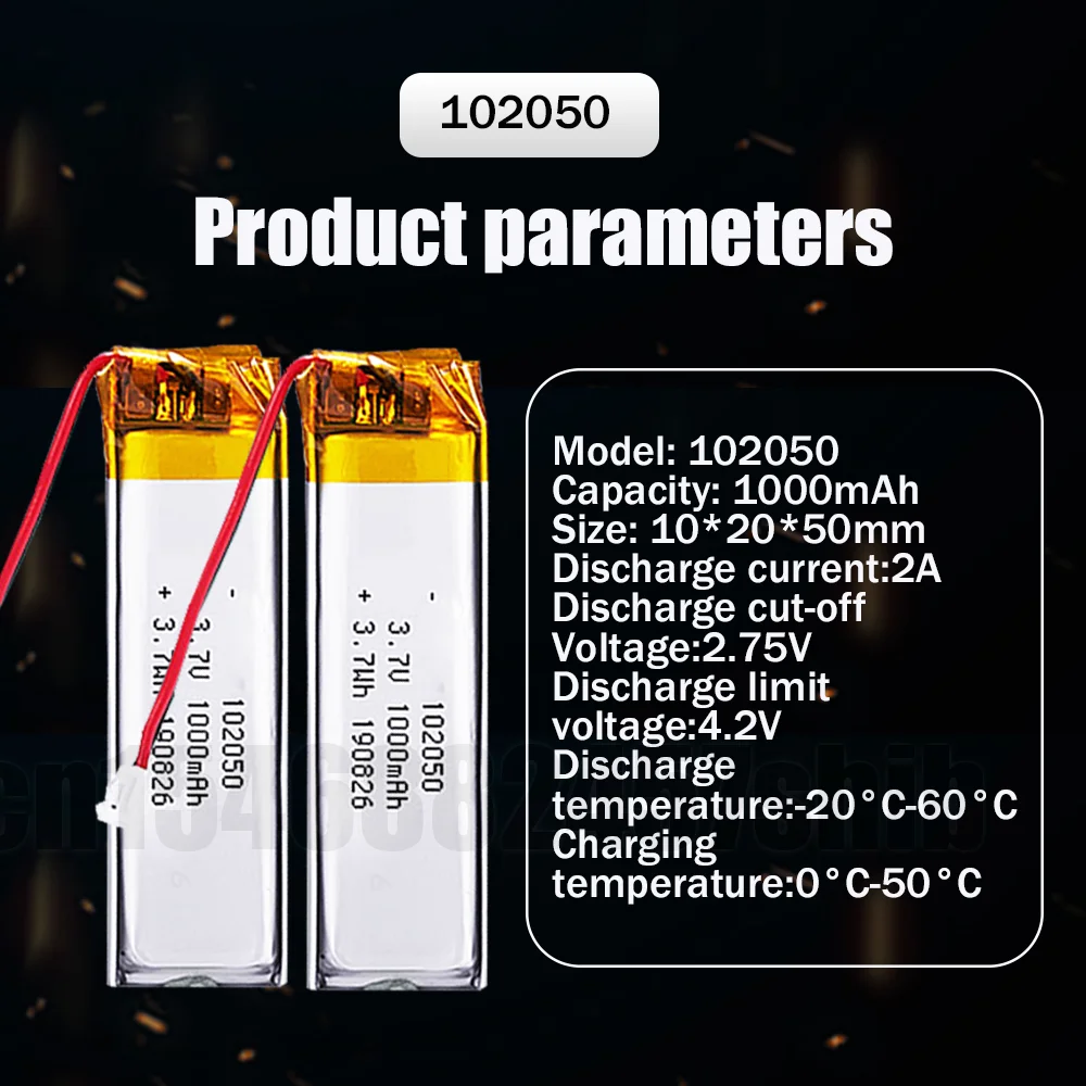 102050 3.7V 1000mAh Lithium Polymer Rechargeable Battery With PCB For MP3 GPS Recording Pen LED Light Bluetooth Headset Speaker - купить по